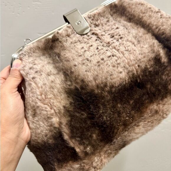 Real Rex Rabbit Fur Handmade Unique Rivet Frame Push Lock Handbag, Crossbody - Picture 14 of 16